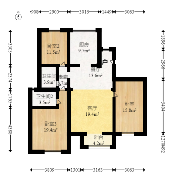 中国铁建国际城一期 3室2厅2卫 88.8万 中国铁建国际城一期 3室2厅2卫 88.8万户型图