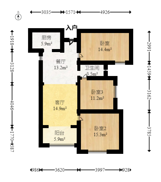 康桥长郡 3室2厅1卫 53.68万 康桥长郡 3室2厅1卫 53.68万户型图