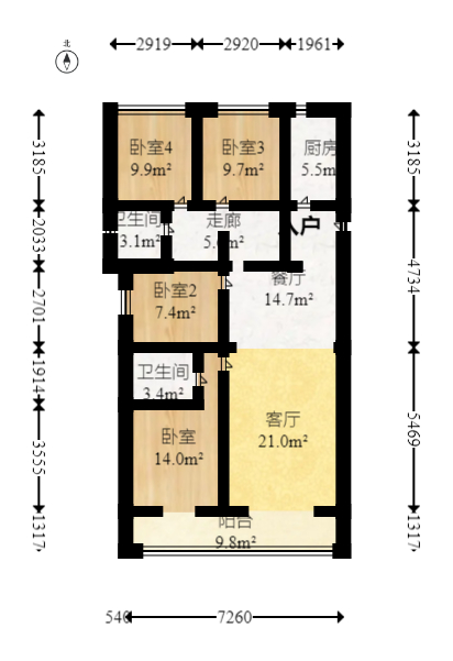 华远碧桂园海蓝城  4室2厅2卫   88.00万室内图1