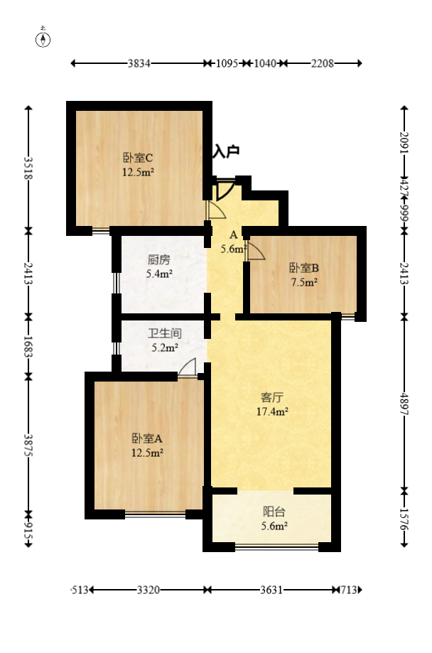 福天藏郡院子  3室2厅1卫   85.00万室内图1