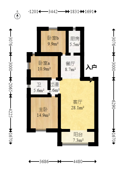 澳海望洲府  3室2厅1卫   58.80万室内图1