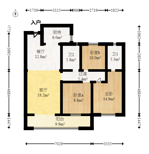 澳海望洲府  3室2厅2卫    70.0万室内图1