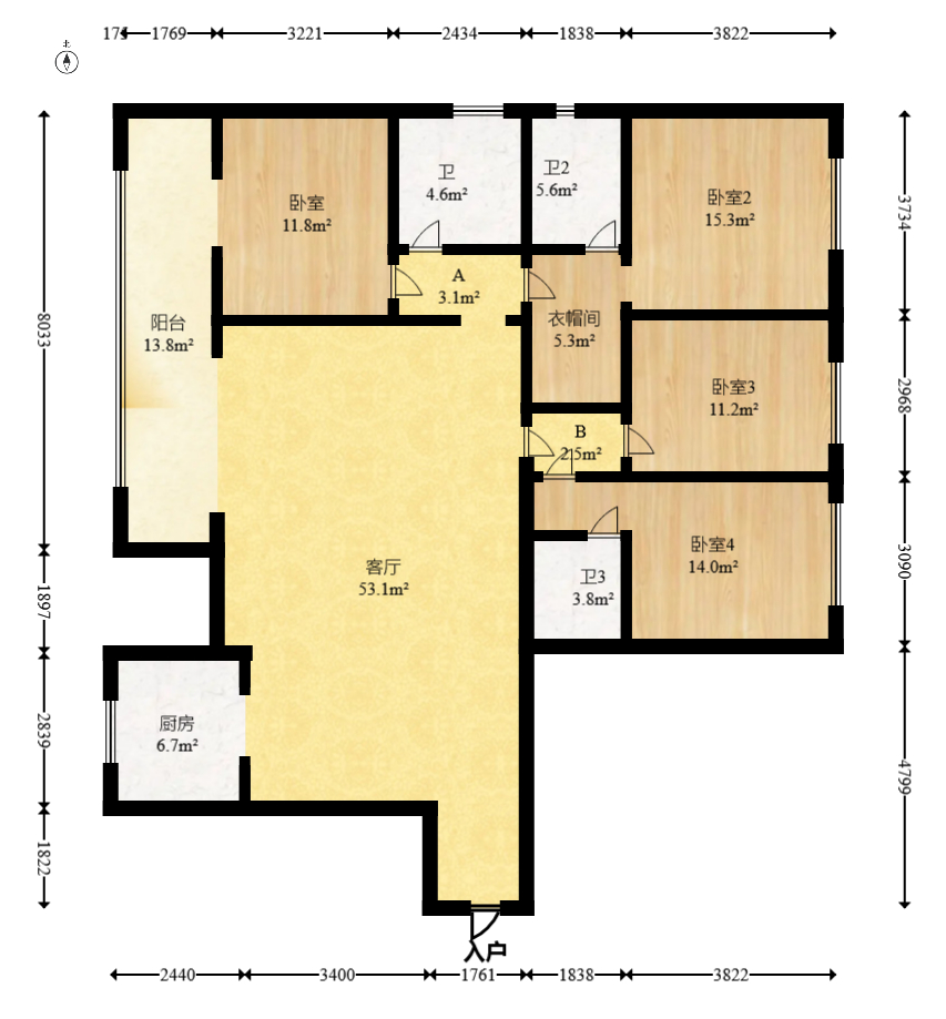 万象府台  5室2厅2卫   279.90万室内图1