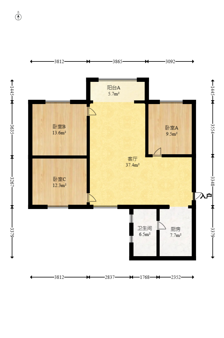 建材设计研究院综合楼（省建筑材料研究设计院宿舍）  3室2厅1卫   84.80万室内图1