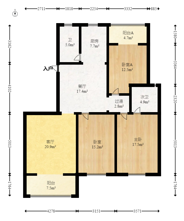 星城雅郡 3室2厅1卫 56.0万 星城雅郡 3室2厅1卫 56.0万户型图