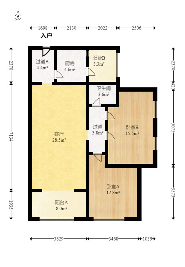 大鸿杰座  3室2厅1卫    134.32万室内图1
