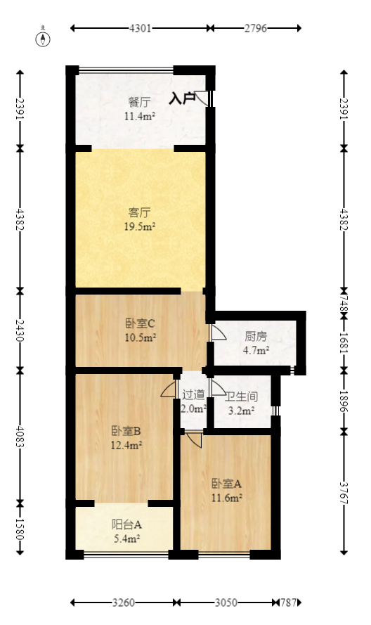 五一大道202(中环壹世界)  2室2厅1卫    80.0万 五一大道202(中环壹世界)  2室2厅1卫    80.0万户型图
