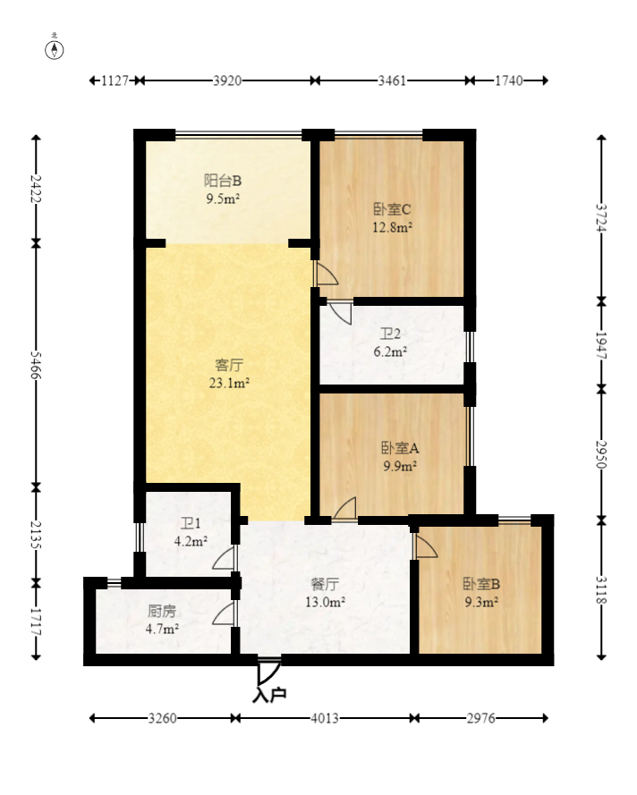 臻园  3室2厅2卫   128.00万室内图1