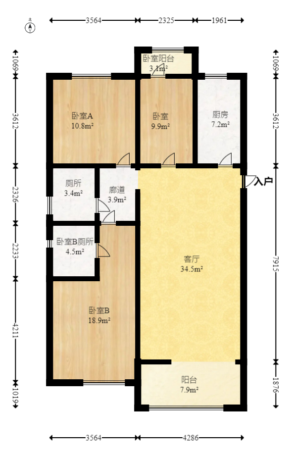 阳光100三期  3室2厅2卫   98.00万室内图1