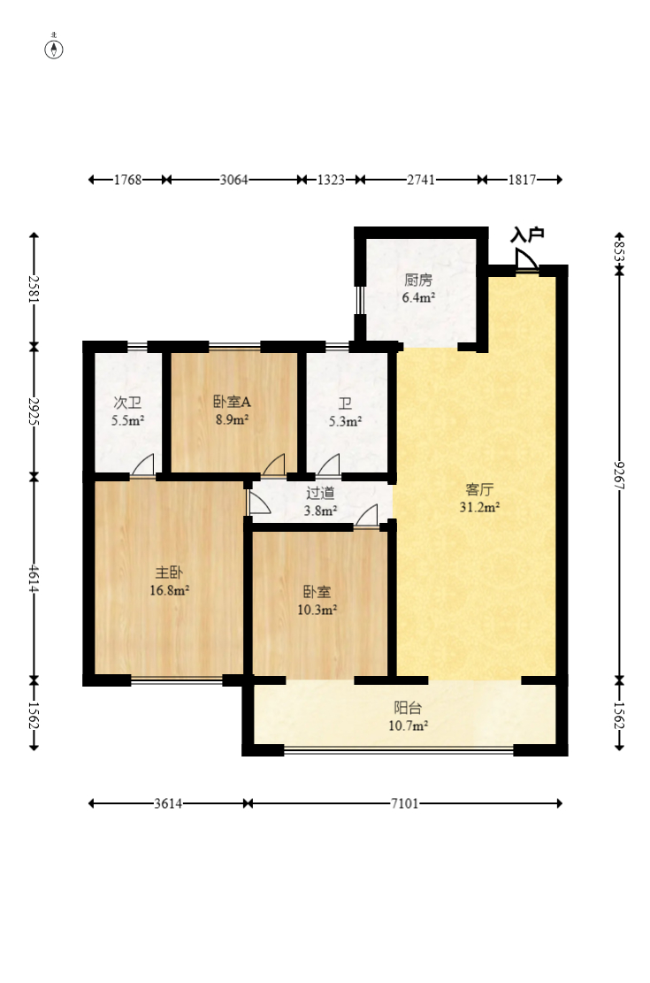 东原麓印长江B区  3室2厅2卫   136.00万室内图1
