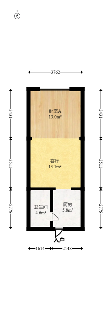 蚂蚁工房  1室1厅1卫   43.80万室内图1