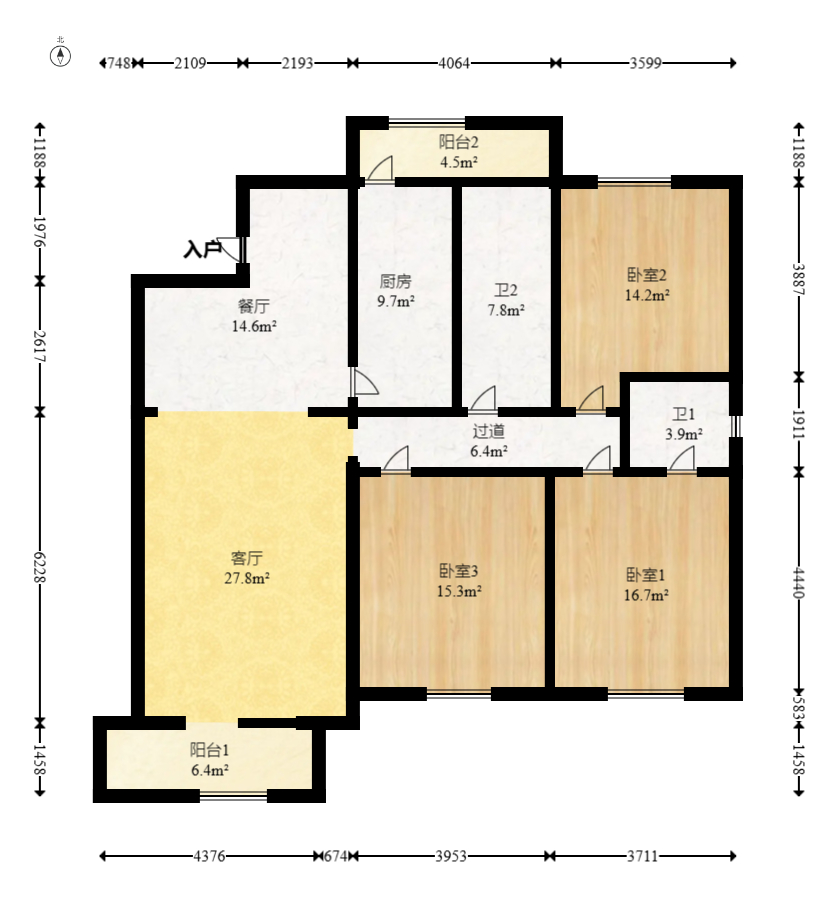 裕南大厦  3室2厅2卫   120.60万室内图1