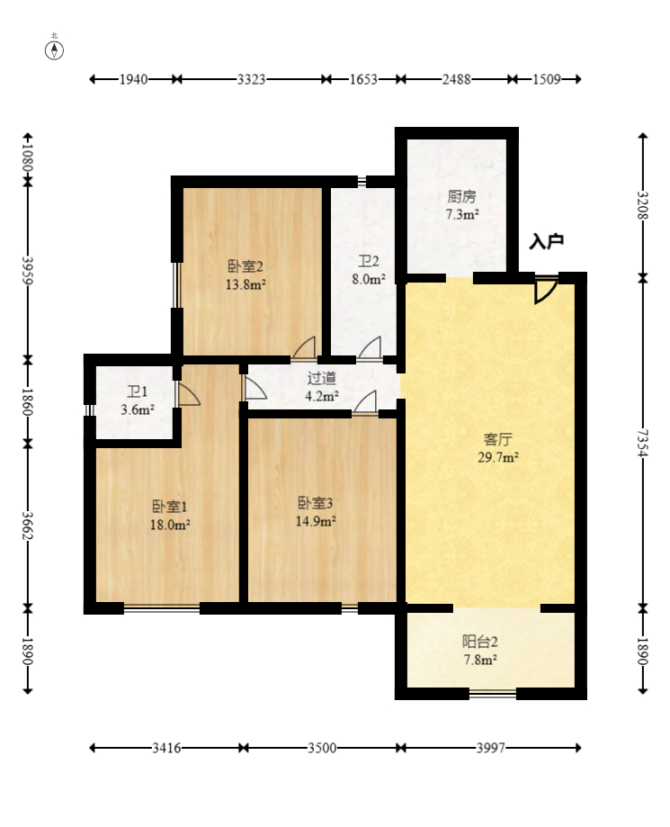 欧园 3室2厅1卫 103.0万 欧园 3室2厅1卫 103.0万户型图