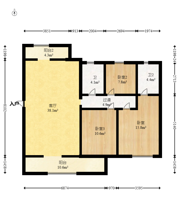 龙湖舜山府  3室2厅2卫   193.80万室内图1