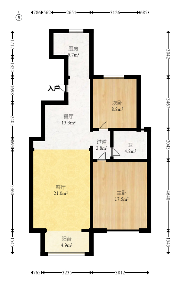 丽景华庭  2室2厅1卫   45.00万室内图1