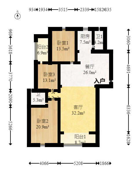 丽星景园  4室2厅2卫   120.00万室内图1