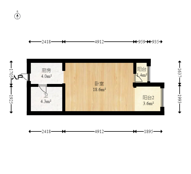 兰亭优壳（隽峰苑）  1室1厅1卫   25.80万室内图1