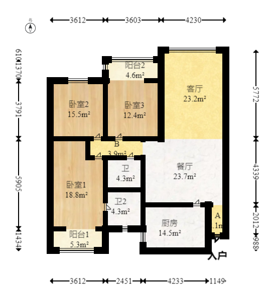 金昌花园  3室2厅2卫   85.80万室内图1