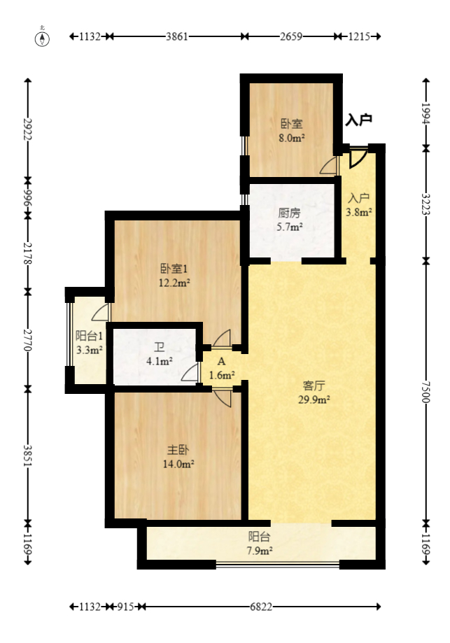 和悦城(蟠龙景苑)  3室2厅1卫   65.00万室内图1