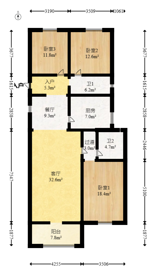 澳海澜庭  3室2厅2卫   88.00万室内图1