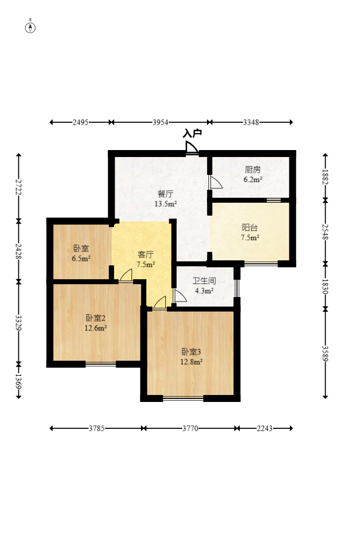 东方美地  3室2厅1卫    61.8万 东方美地  3室2厅1卫    61.8万户型图