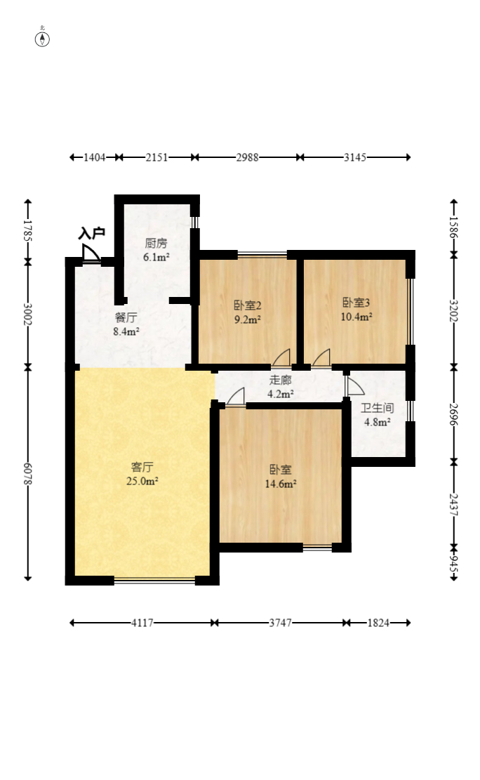 辉煌国际城二期  3室2厅1卫    105.0万 辉煌国际城二期  3室2厅1卫    105.0万户型图