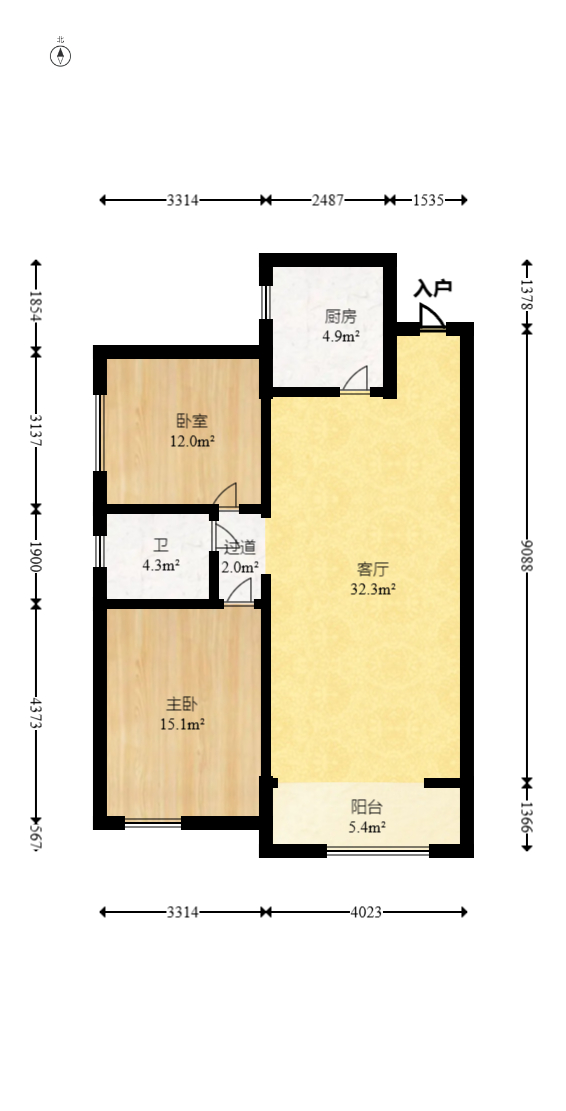 恒广国际景园  2室2厅1卫   66.80万室内图1