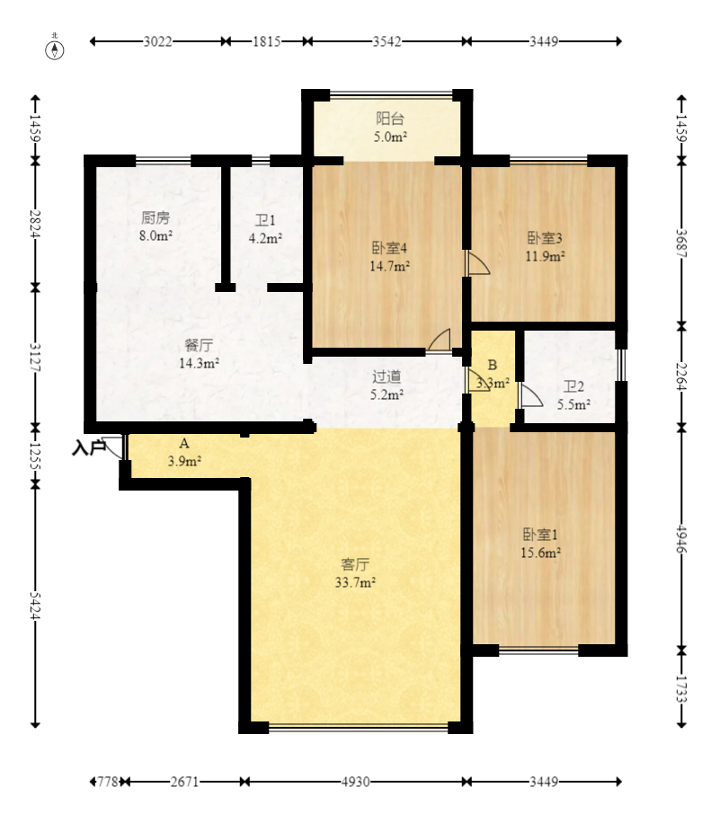 鑫天鑫城 3室2厅2卫 114.0万 鑫天鑫城 3室2厅2卫 114.0万户型图