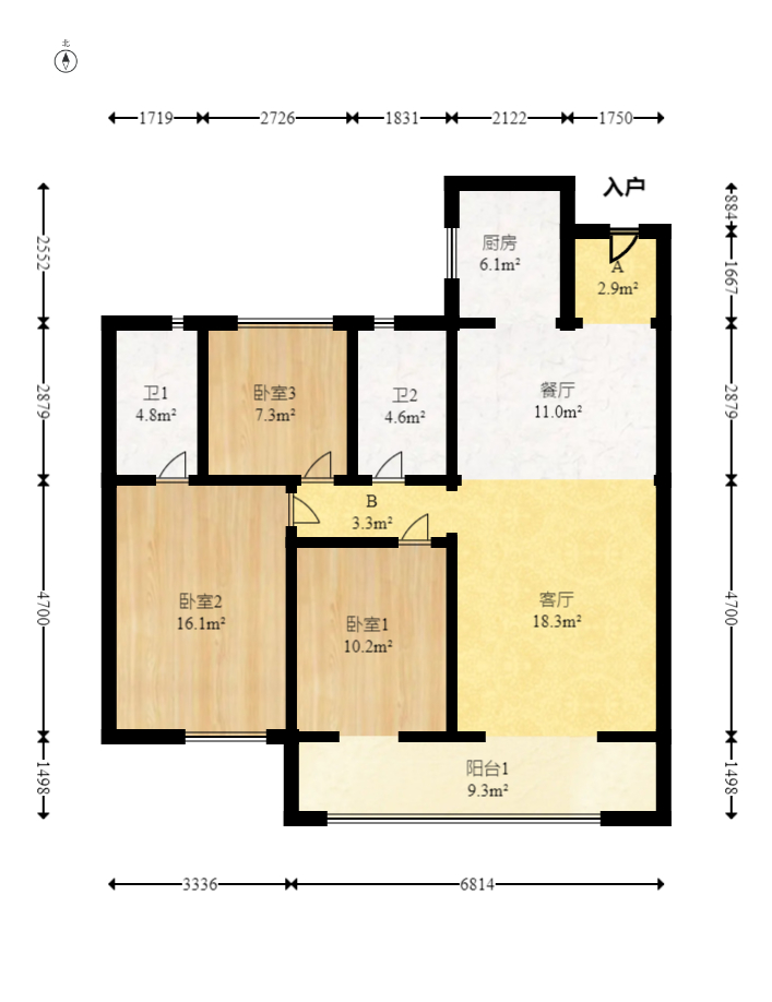 旭辉国悦府  3室2厅1卫   143.00万室内图1