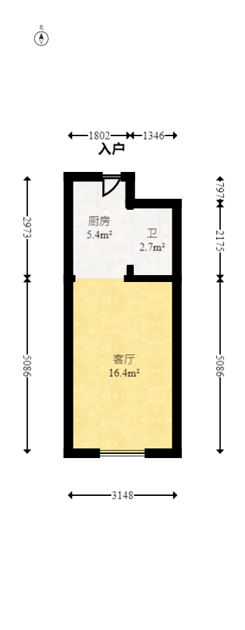 正荣悦玺  1室1厅1卫   51.00万室内图1