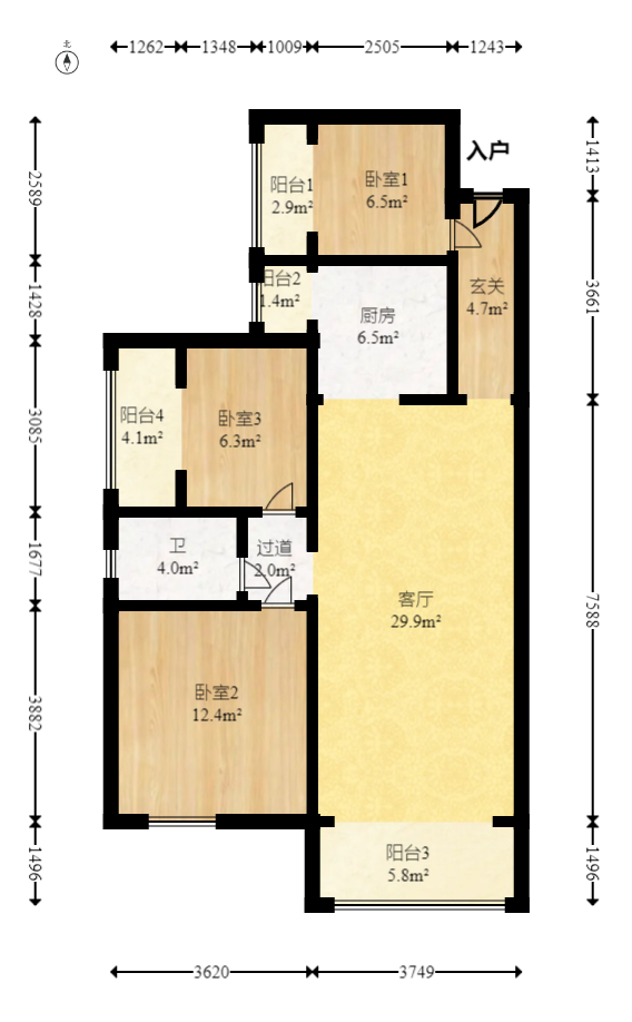润和滨江府  3室2厅1卫   92.80万室内图1