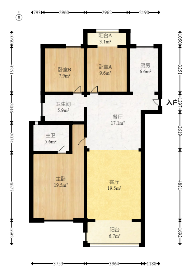 北辰中央公园DF区  3室2厅2卫   118.00万室内图1