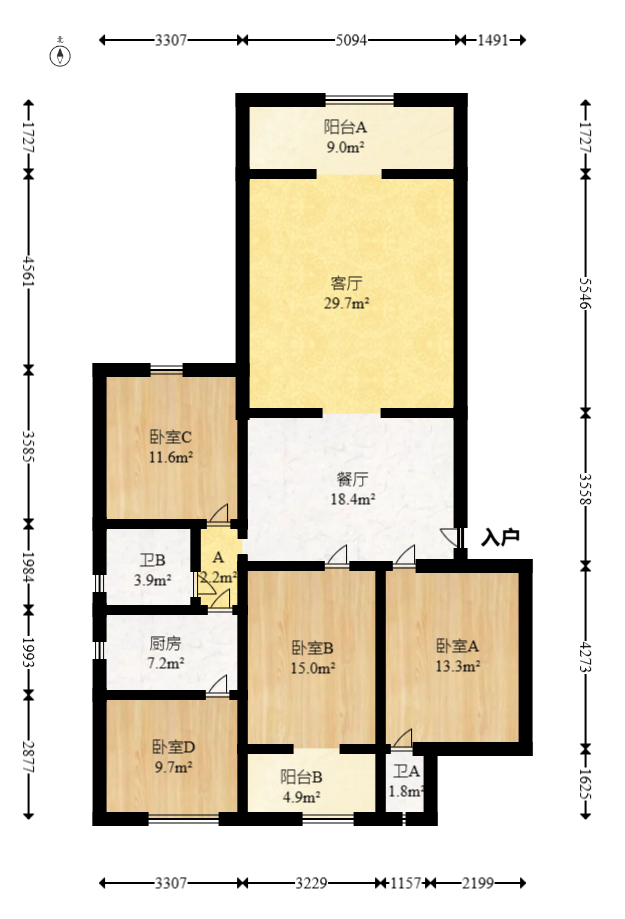 烈士公园园林局宿舍  4室2厅2卫   88.00万室内图1