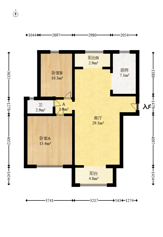 龙王港社区  2室2厅1卫   92.00万室内图1