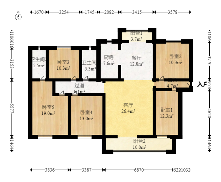金富湘江悦城  5室2厅2卫   189.00万室内图1