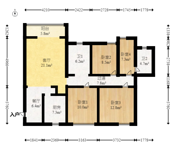 勤诚达新界  4室2厅2卫   119.80万室内图1