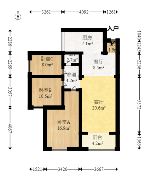 华润橡树湾  3室2厅2卫   108.00万室内图1