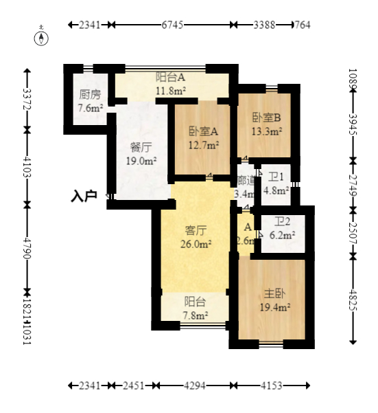 中建麓山和苑  3室2厅2卫   99.00万室内图1