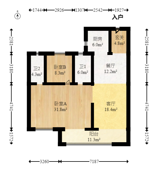 建投象山国际  3室2厅2卫   120.00万室内图1
