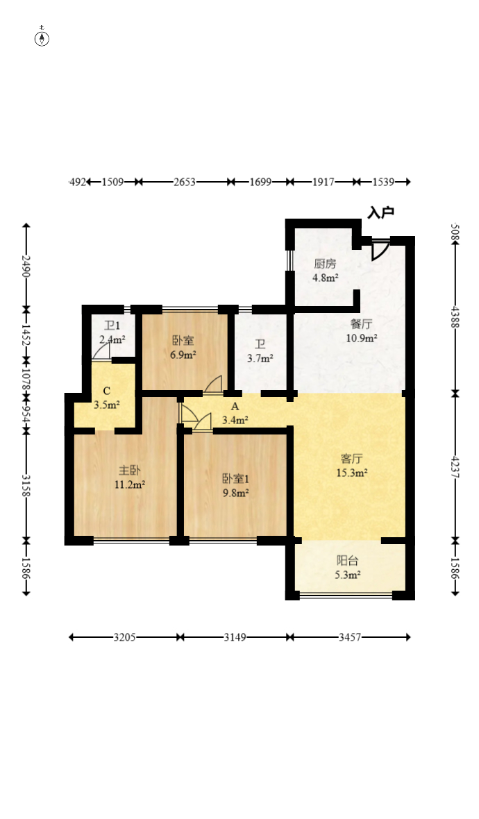碧桂园翘楚棠  3室2厅2卫    98.0万 碧桂园翘楚棠  3室2厅2卫    98.0万户型图