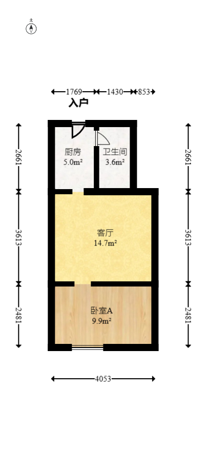 YO领域（领御大厦）  1室1厅1卫   47.00万室内图1