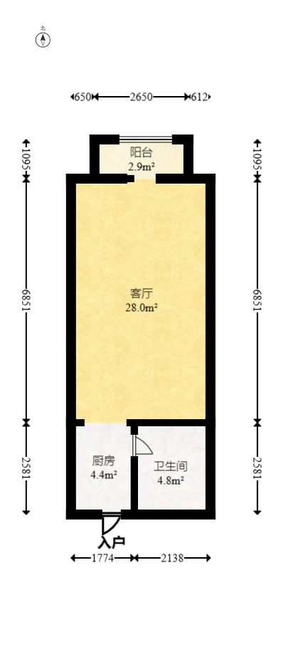 鑫远悦城（鑫远悦时代）  1室1厅1卫   34.00万室内图1