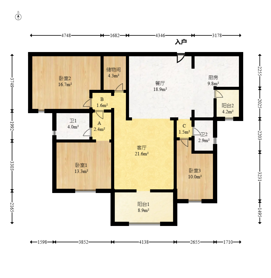 第六都(陆都小区) 3室2厅2卫 197.0万 第六都(陆都小区) 3室2厅2卫 197.0万户型图