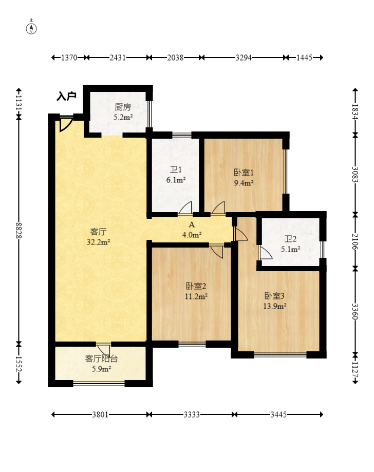 克拉美丽山庄(晟领国际) 3室2厅2卫 82.0万 克拉美丽山庄(晟领国际) 3室2厅2卫 82.0万户型图
