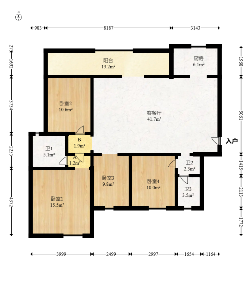 阳光城尚东湾悦江府  4室2厅2卫   138.00万室内图1