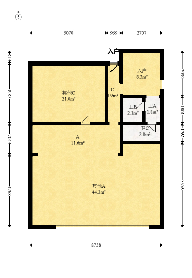 复地星光天地 3室1厅1卫 103.0万 复地星光天地 3室1厅1卫 103.0万户型图