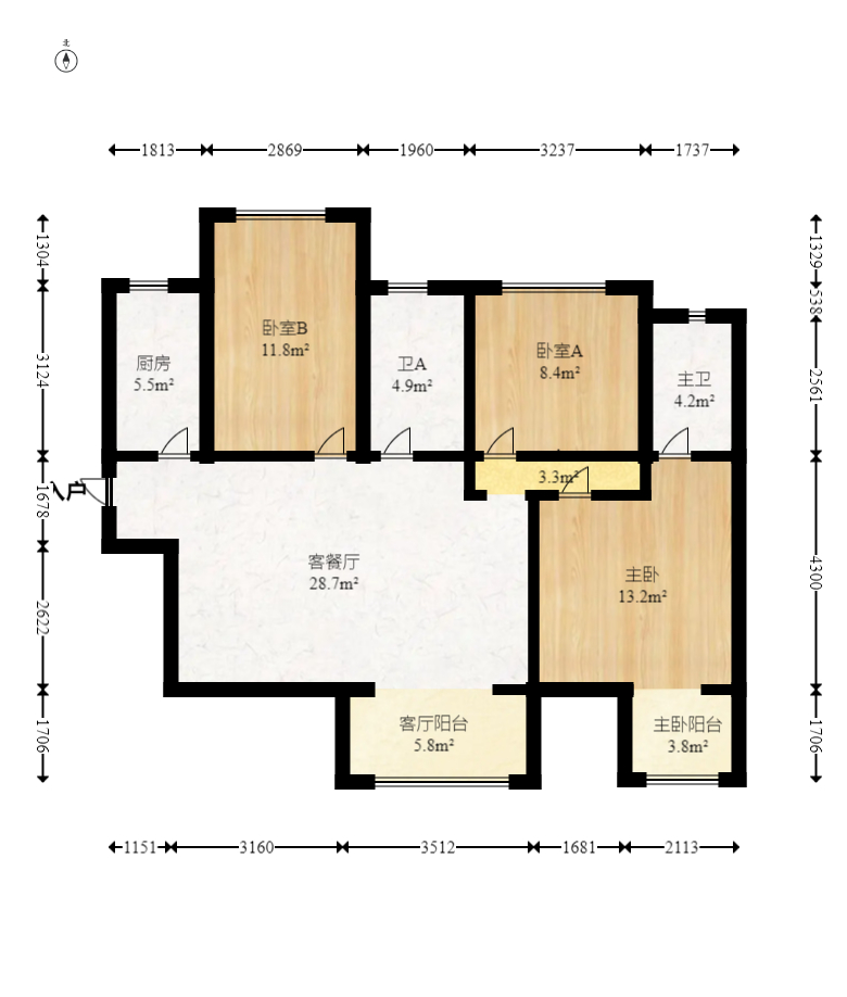 保利西海岸B区  3室2厅2卫   205.00万室内图1