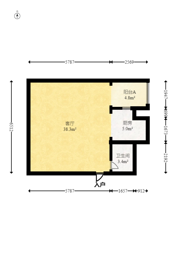 摩天一号  1室1厅1卫   36.80万室内图1
