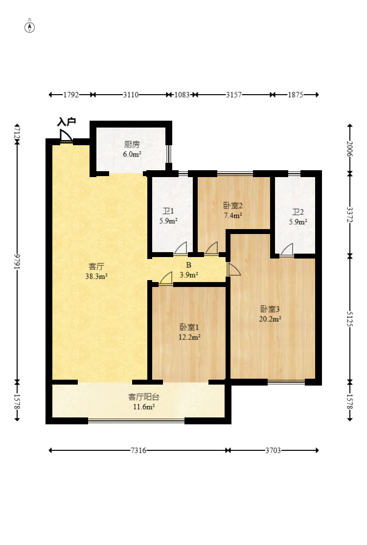 中建钰和城  3室2厅2卫   148.00万室内图1