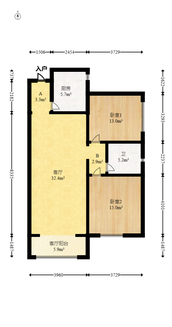 上峰苑（兰亭玥岛）  2室2厅1卫   78.00万室内图1